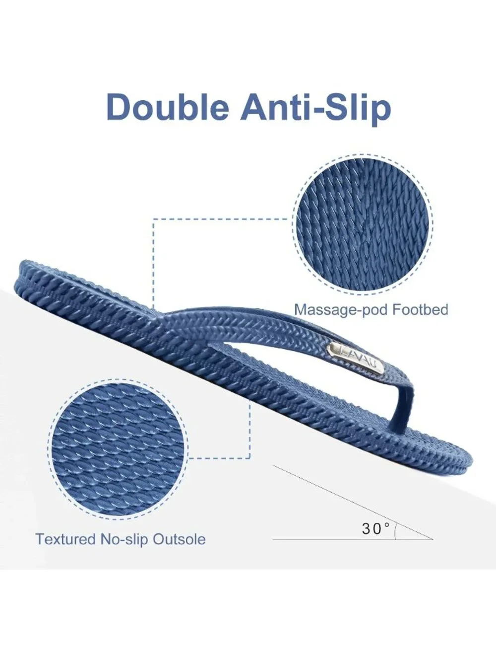 Women's Navy Waterproof Non Slip Flat Thong Sandals For Shower Beach and Pool